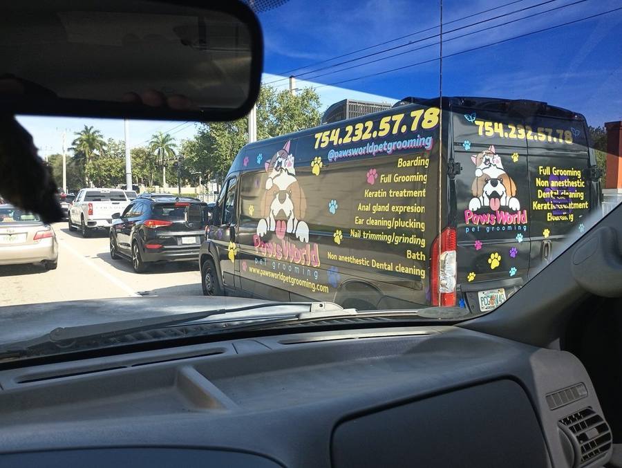 Paws World pet grooming van fully wrapped in traffic